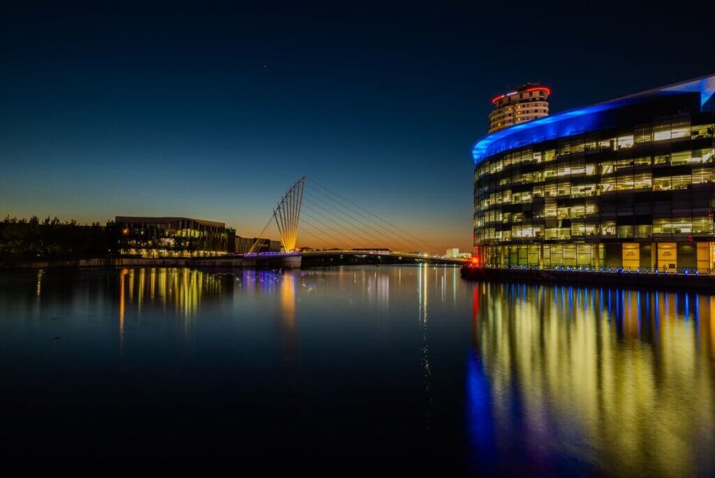 Media City Bridge and BBC Quay House.