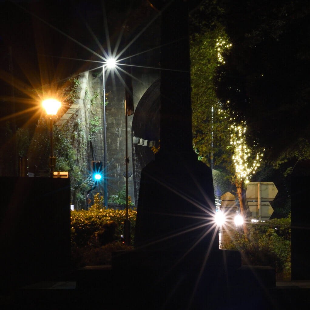 Memorial Gardens at night