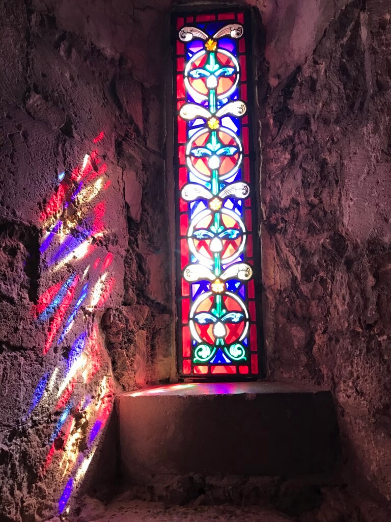 Light through stained glass.